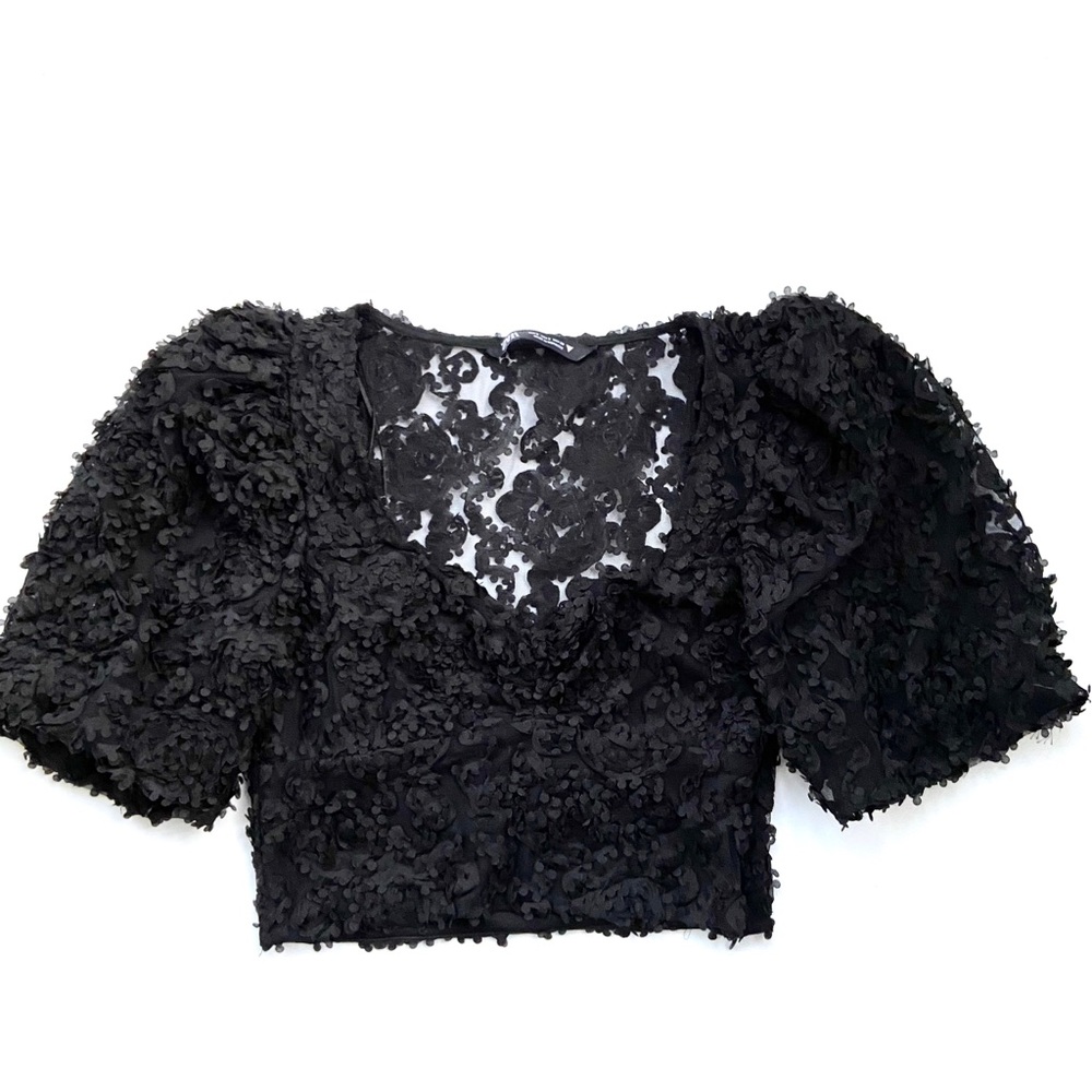 Zara Lace Puff Sleeved Crop Top